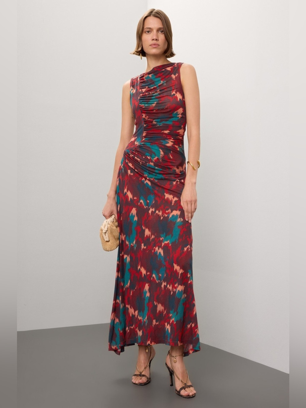 Ulla Johnson Sleeveless Printed Maxi Dress in Red & Teal - Picture 1 of 9